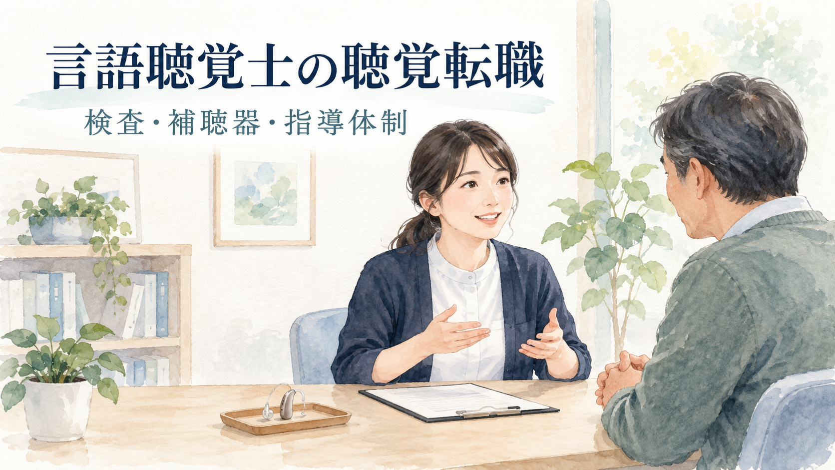 言語聴覚士が聴覚領域への転職で補聴器に関わる担当を確認する相談場面。
